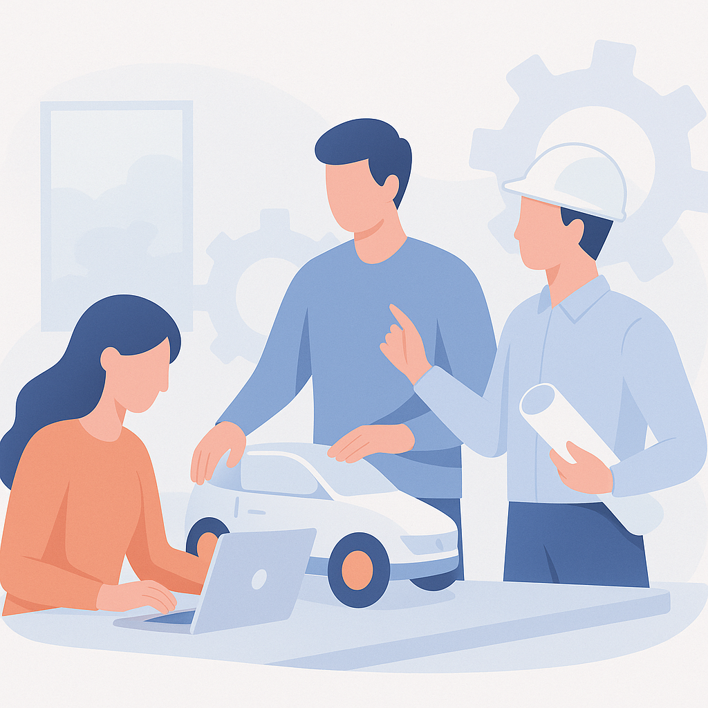 Illustration of students collaborating on an engineering project